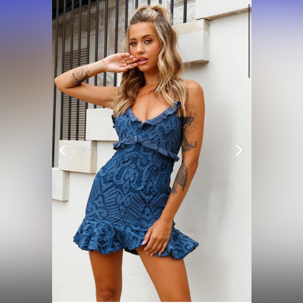 Blue lace mini dress